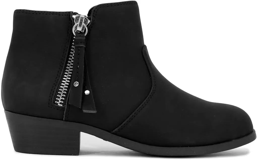 LONDON FOG Girls Black Alley Ankle Boot, Water Resistant, 1 inch Heel, Functioning Zipper