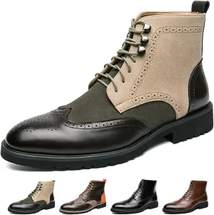 Lossarye Men's Wingtip Brogue Dress Boots,Fashion Leather High Top Lace Up Oxford Ankle Boots Business Casual Chukka Boot