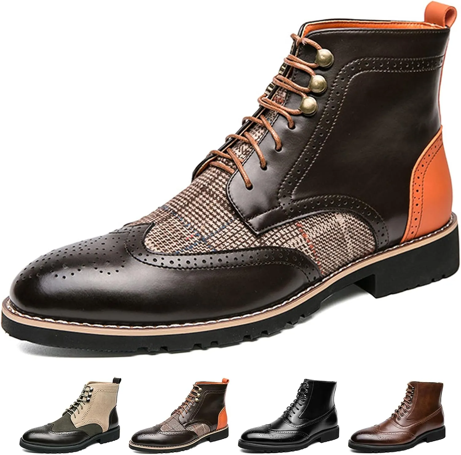 Lossarye Men's Wingtip Brogue Dress Boots,Fashion Leather High Top Lace Up Oxford Ankle Boots Business Casual Chukka Boot