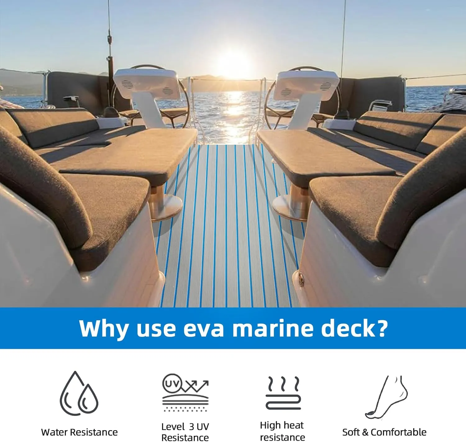 LUBEMIDA EVA Foam Boat Flooring Sheet Marine Faux Teak Decking Carpet for Yacht Floor,94.5"x35.4" Adhesive and Bevelled Edge