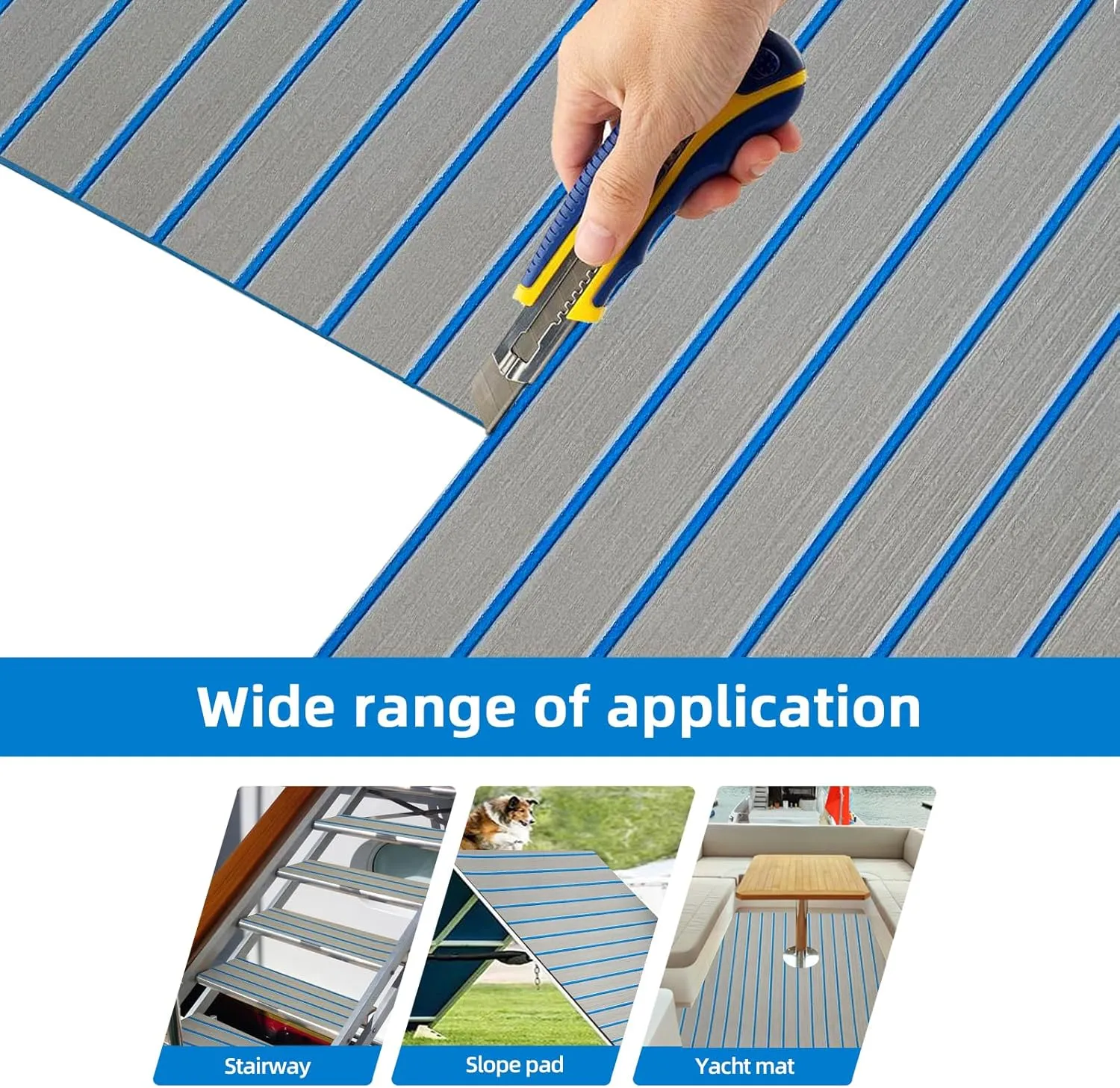 LUBEMIDA EVA Foam Boat Flooring Sheet Marine Faux Teak Decking Carpet for Yacht Floor,94.5"x35.4" Adhesive and Bevelled Edge