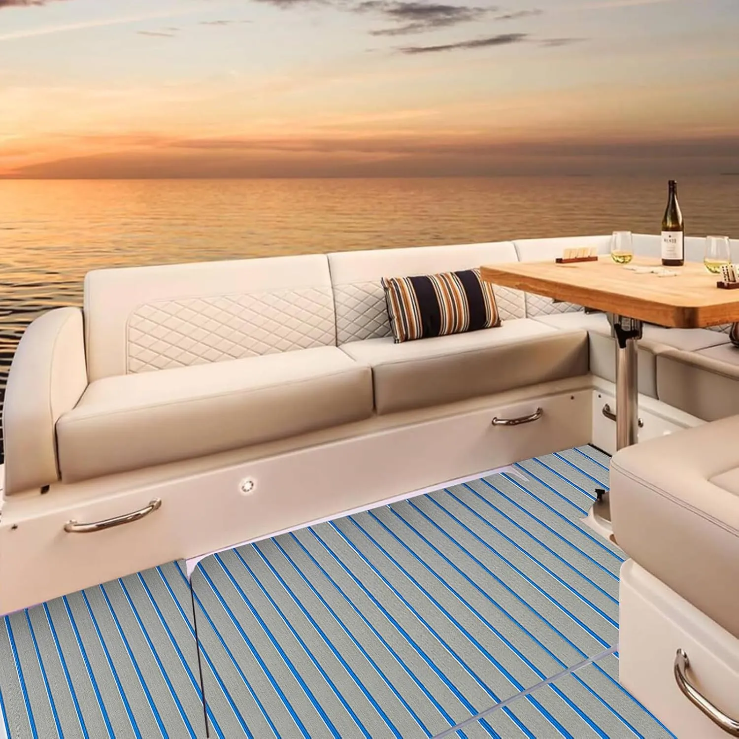 LUBEMIDA EVA Foam Boat Flooring Sheet Marine Faux Teak Decking Carpet for Yacht Floor,94.5"x35.4" Adhesive and Bevelled Edge
