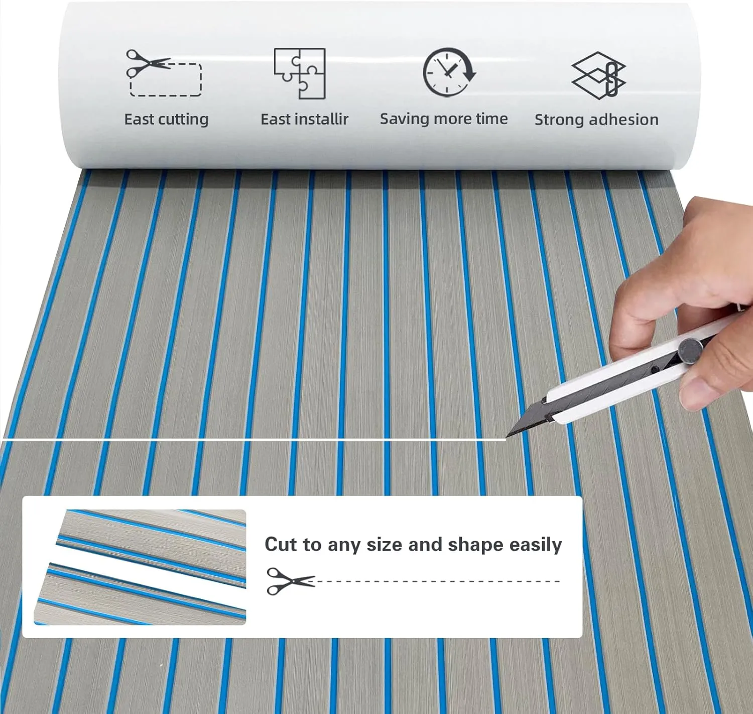 LUBEMIDA EVA Foam Boat Flooring Sheet Marine Faux Teak Decking Carpet for Yacht Floor,94.5"x35.4" Adhesive and Bevelled Edge