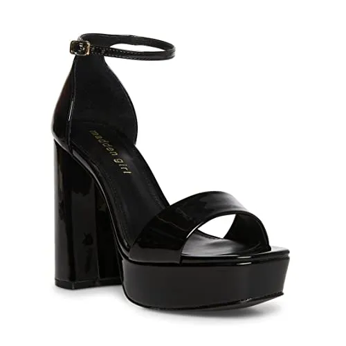 Madden Girl Women's Omega Heeled Sandals, Black Patent, 9.5