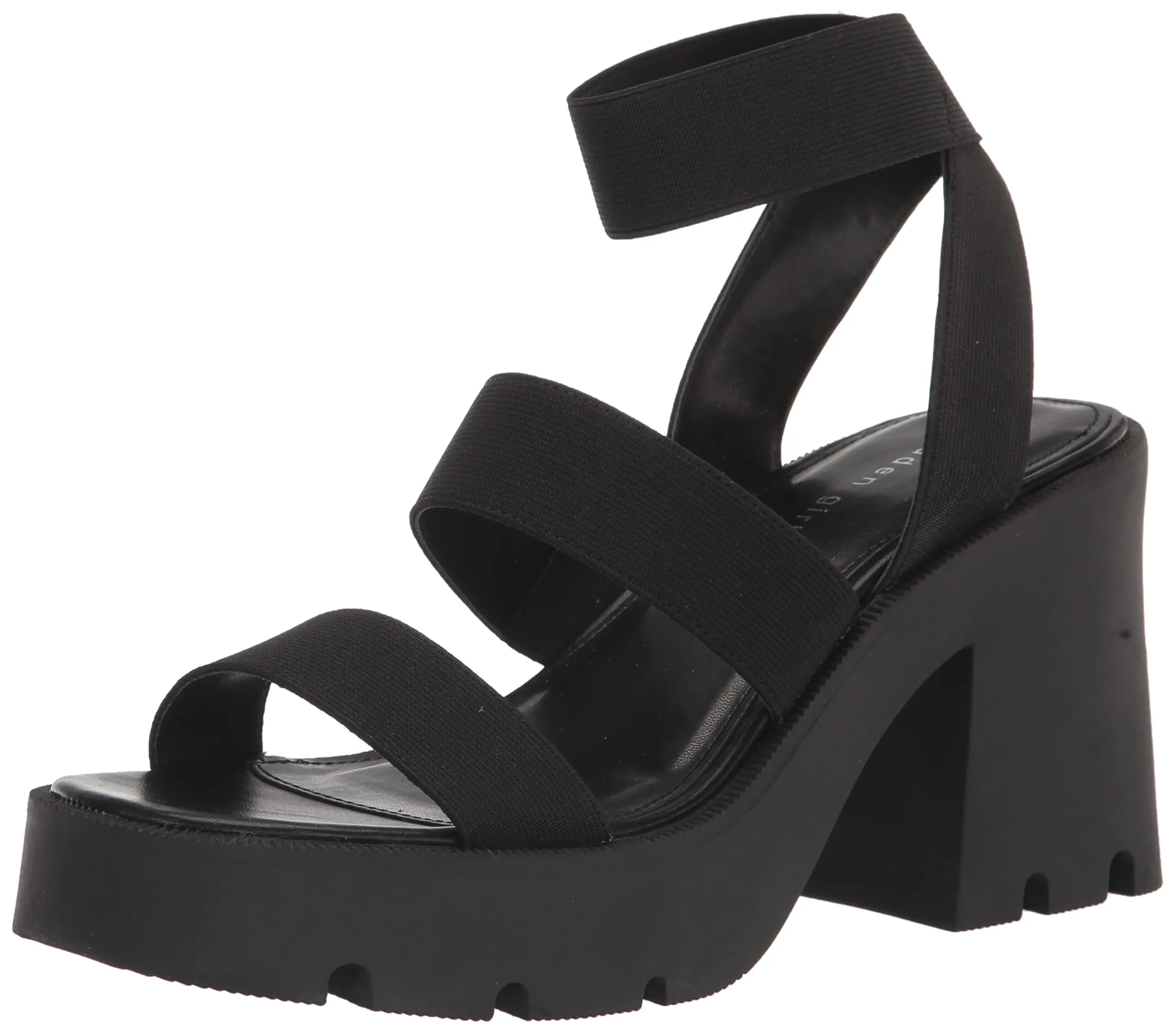Madden Girl Women's Temple Heeled Sandal, Black Stretch, 7.5