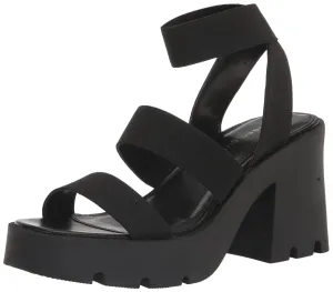 Madden Girl Women's Temple Heeled Sandal, Black Stretch, 7.5