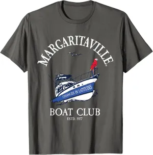 Margaritaville Boat Club T-Shirt, Grey, Small, Unisex-Adults, Short Sleeve, Classic Fit, Letter Print