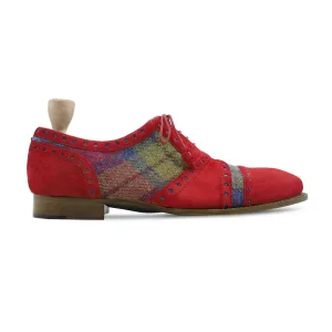 Marok Gy - Men's Red Kid Suede Leather and Harrish Tweed Oxford Shoe