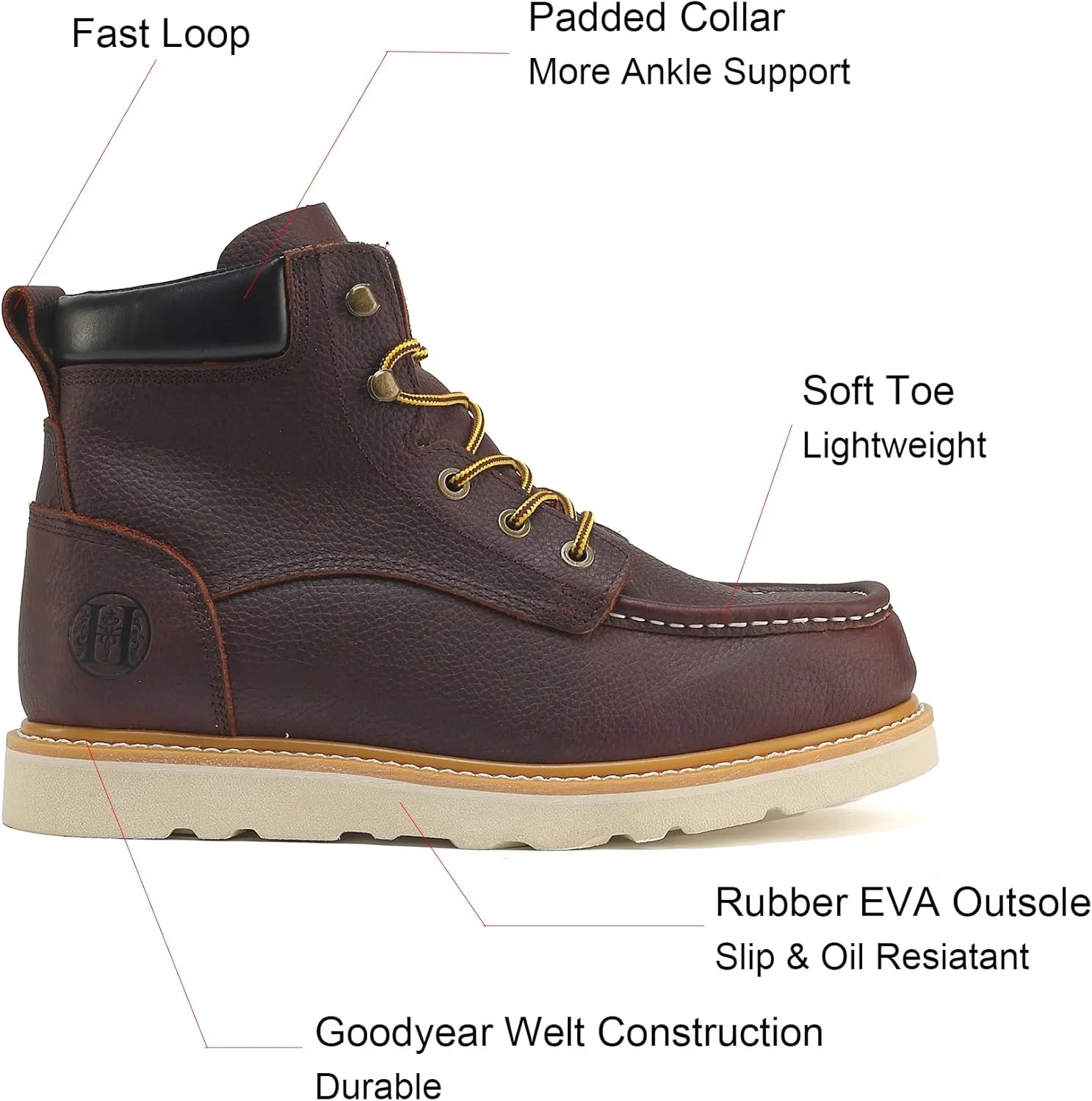 Men's 6" Slip Resiatant Soft Toe Water Resistant Moc Toe Work Boots