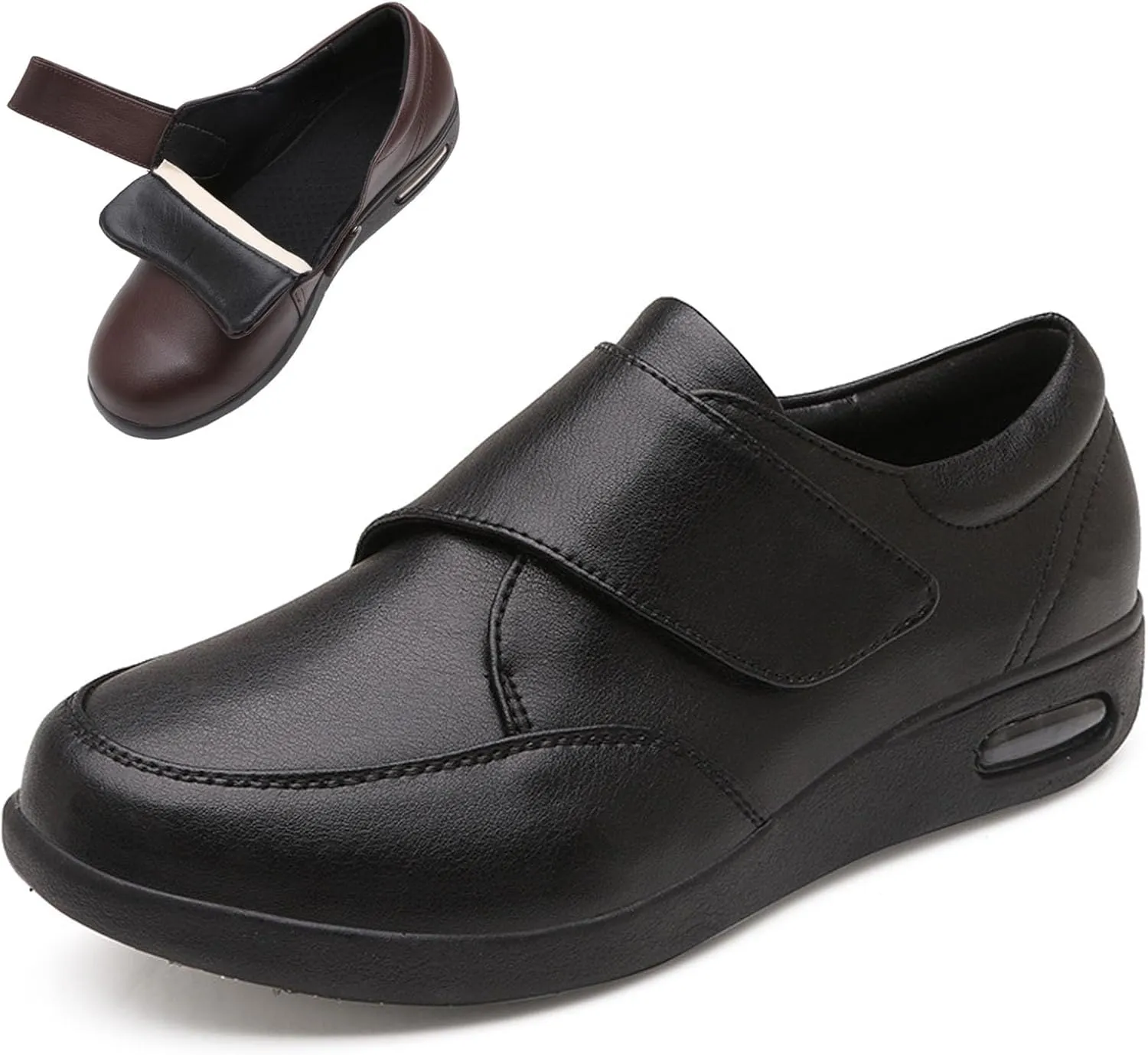 Men's Diabetic Shoes Wide Width Shoes,Leather Extra Wide Walking Shoes for Edema Hook and Loop Recovery Oxford Shoes for Swollen Feet
