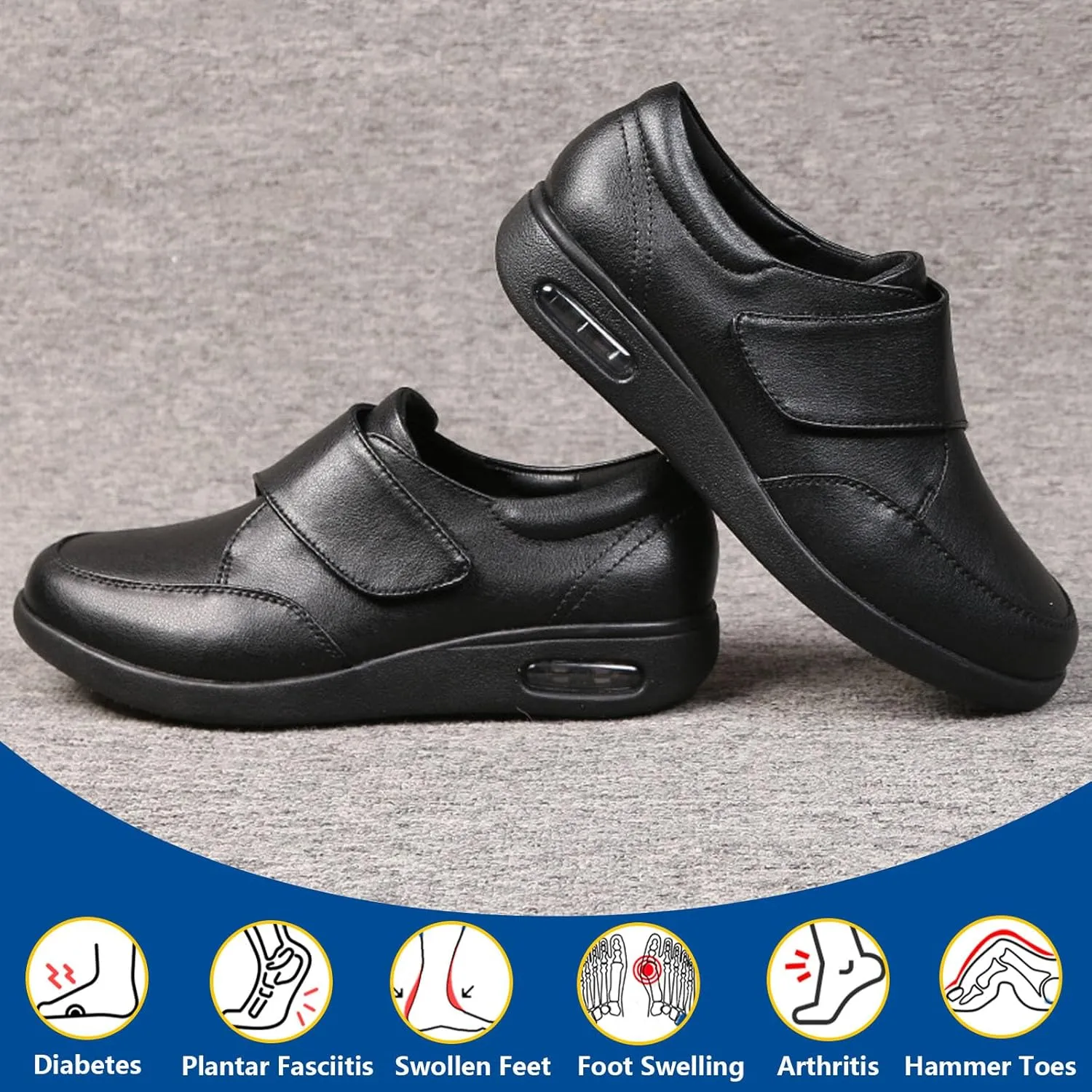 Men's Diabetic Shoes Wide Width Shoes,Leather Extra Wide Walking Shoes for Edema Hook and Loop Recovery Oxford Shoes for Swollen Feet