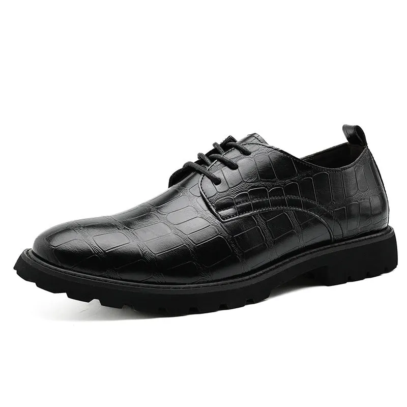 Men’s Dress Shoes – Leather Oxford – Embossed Crocodile Pattern – Lace-Up Formal