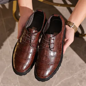 Men’s Dress Shoes – Leather Oxford – Embossed Crocodile Pattern – Lace-Up Formal