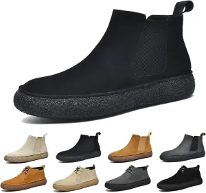 Men's Frosted Leather Suede Suede Mid Top Board Shoes,Fashion Casual Round Toe Platform Deck Boots, Walking Ankle Boots Classic Non Slip Lace Up Suede Oxford Sneakers