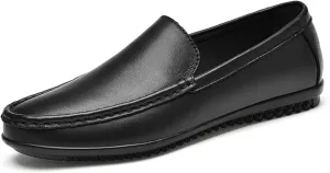 Men's Genuine Leather Loafers Slip-on Casual Business Dress Shoes Walking Shoes Comfortable Round Toe Lightweight Flat Shoes Boat Shoes for Men