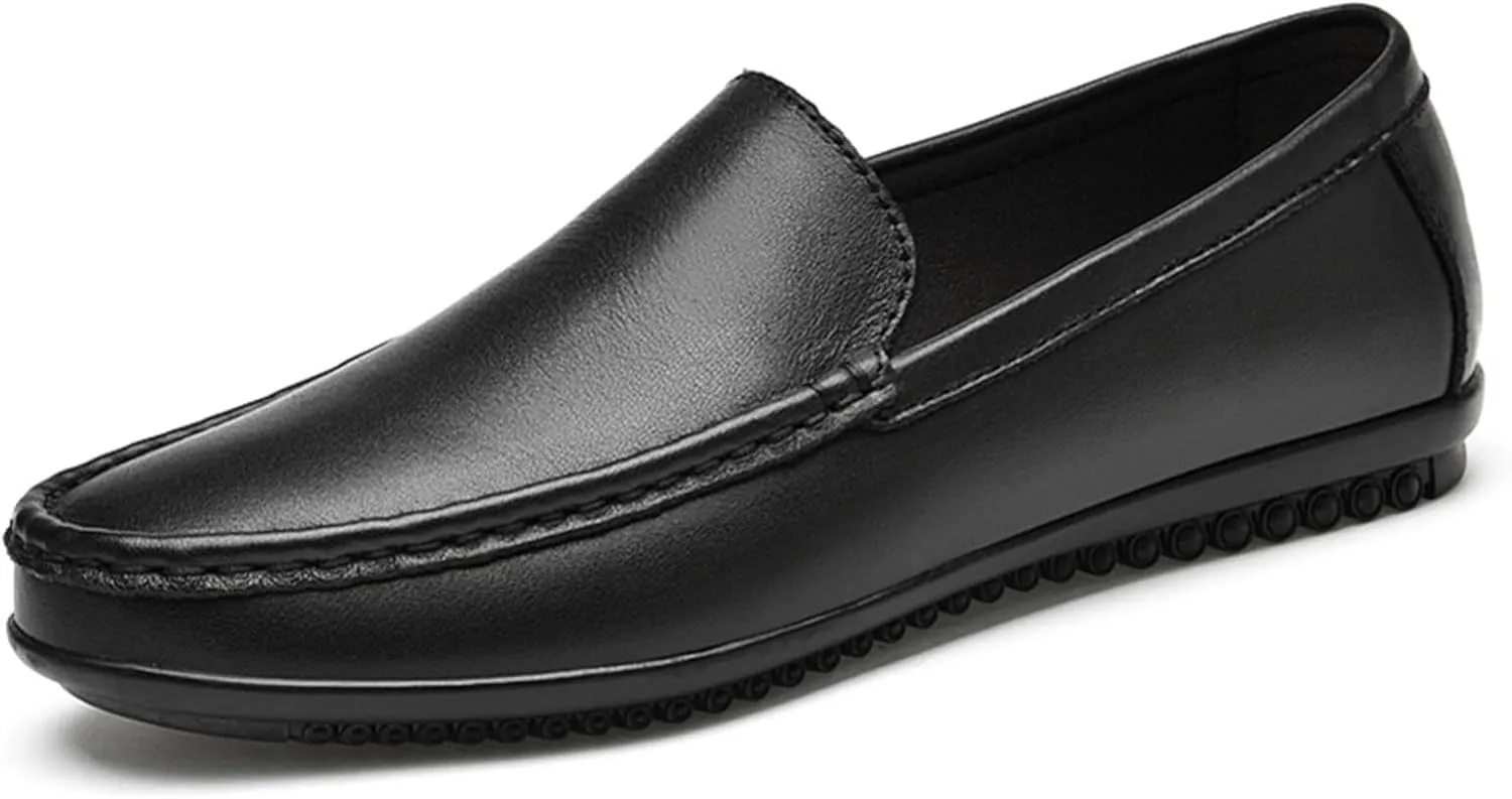 Men's Genuine Leather Loafers Slip-on Casual Business Dress Shoes Walking Shoes Comfortable Round Toe Lightweight Flat Shoes Boat Shoes for Men
