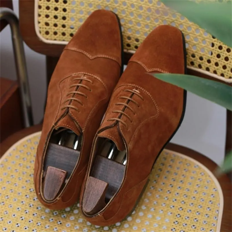 Men's Lightweight Wingtip Oxford Business Shoes Cushioned Insole Comfortable Breathable Casual Shoes Suede Leather Synthetic Rubber Sole Wedding Shoes