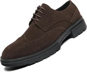 Men's Suede Lace Up Wingtip Oxford Shoes Classic Brogues Business Dress Shoes Fashion Comfortable Platform Derby Formal Shoes