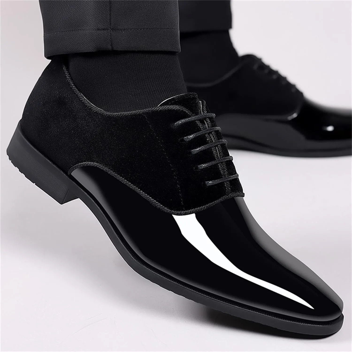 Men's Vintage High Gloss Dress Shoes Patent Leather Suede Oxford Formal Business Suit Tuxedo Shoes