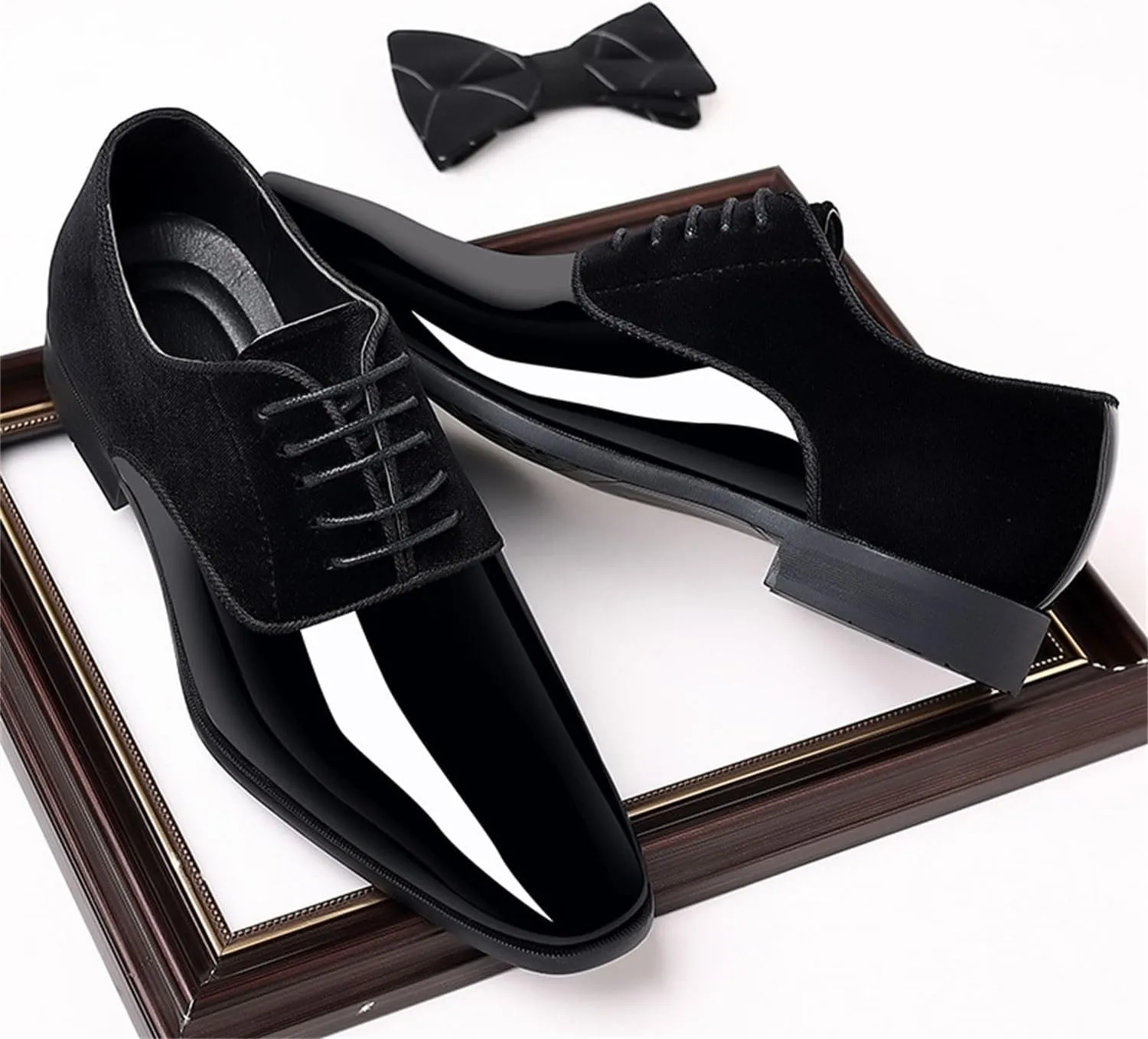 Men's Vintage High Gloss Dress Shoes Patent Leather Suede Oxford Formal Business Suit Tuxedo Shoes