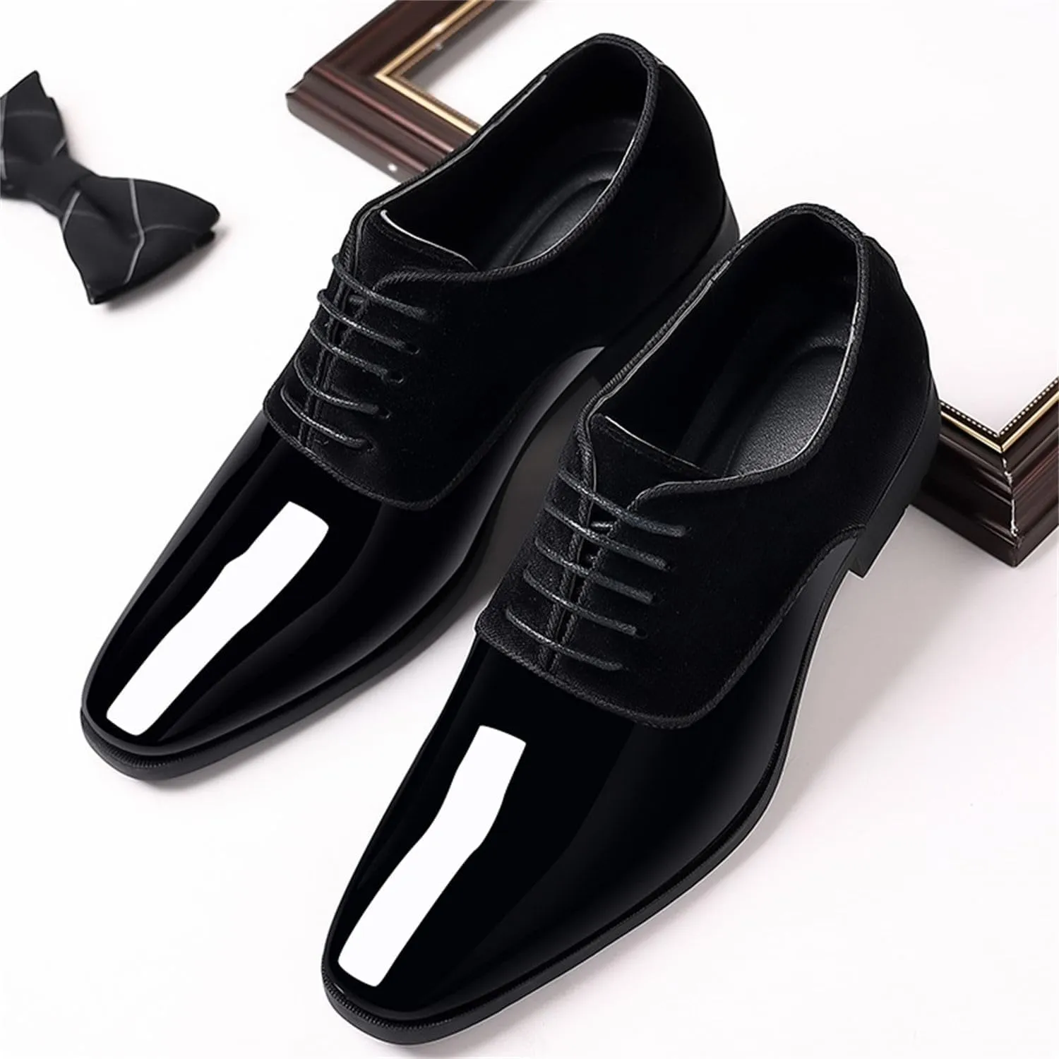 Men's Vintage High Gloss Dress Shoes Patent Leather Suede Oxford Formal Business Suit Tuxedo Shoes