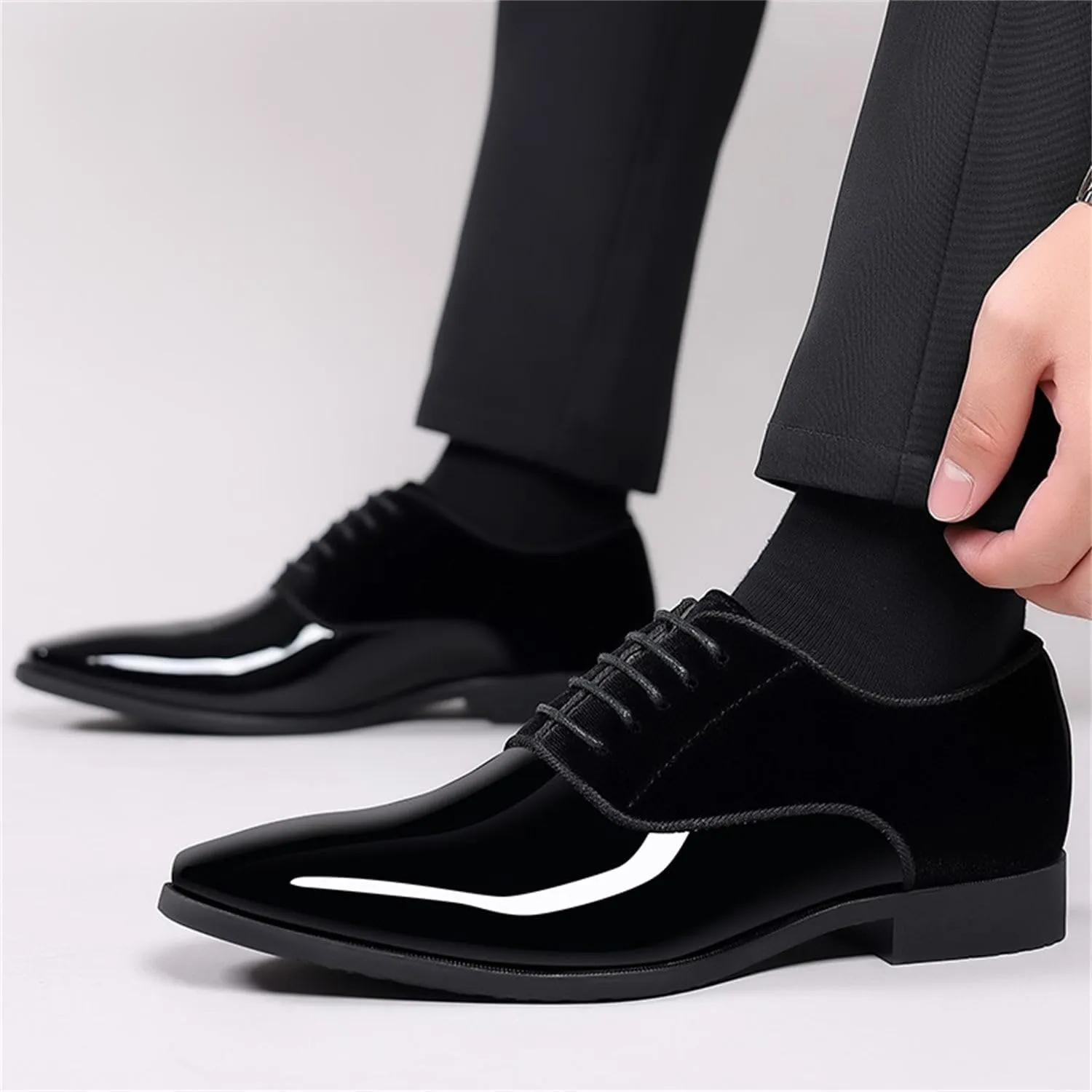 Men's Vintage High Gloss Dress Shoes Patent Leather Suede Oxford Formal Business Suit Tuxedo Shoes