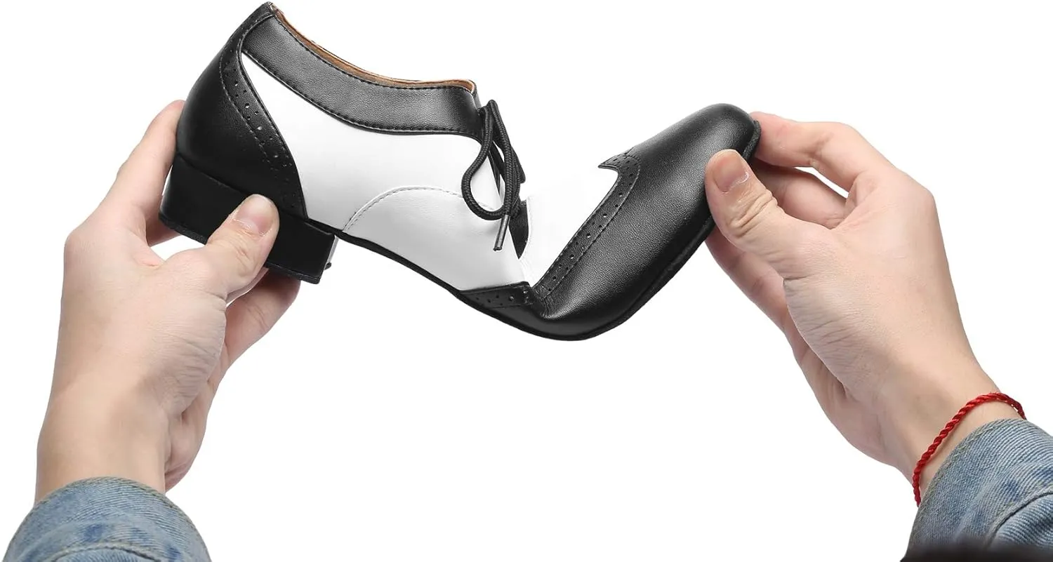 Minishion Dancing Shoes for Men 1" Standard Heel Leather Ballroom Dance Shoes