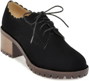 MIOKE Women's Casual Platform Lace Up Pump Oxfords Round Toe Suede Chunky High Heel Vintage Dress Shoes