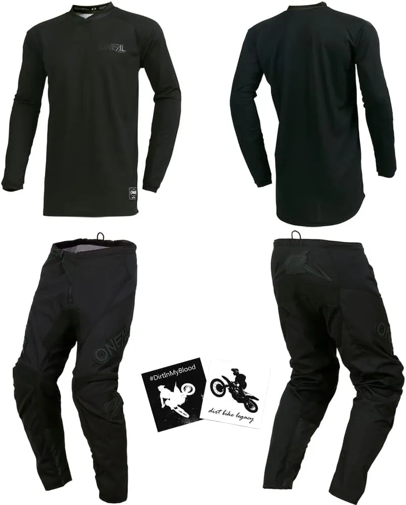 MX Outfit O'Neal Element Classic Black Men (W34/Large) Protective Pants Jersey riding bundle motocross dirt bike package