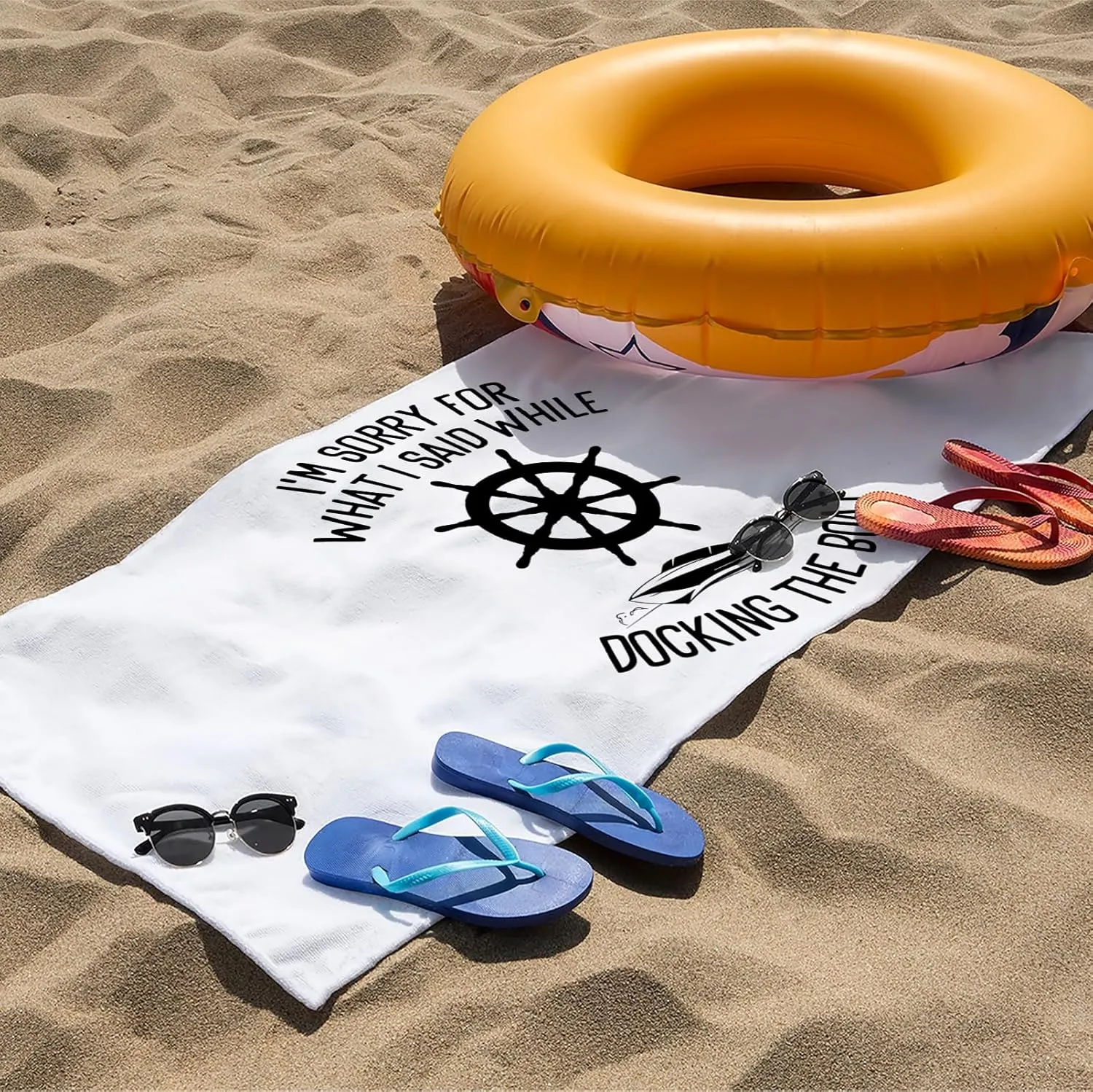 Nautical Beach Towel, Coastal Pool Towels, Sorry for What I Said While Docking The Boat Sand Towel Large Bath Towels Gifts for Women Men, Gifts for Boat Owners, Nautical Bathroom Decor, 29x60in