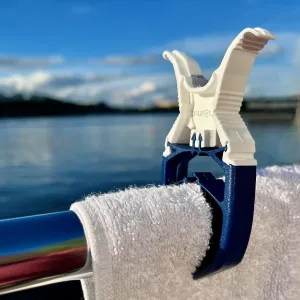Navy Blue 6-Pack - Storm Proof & Lockable Clothespin - Large Clips fits Lines & Rails - Multi- Purpose Towel Clips for Boat, Chairs, RV, Camping, Fishing, Stroller, Balcony, Tarps, Garden