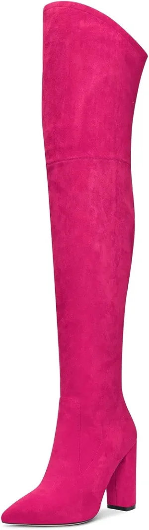NobleOnly Women's High Heels Over Knee Boots Pointed-Toe Sexy Boot with Zipper Basic Office Boot 4" Chunky Heel Shoes