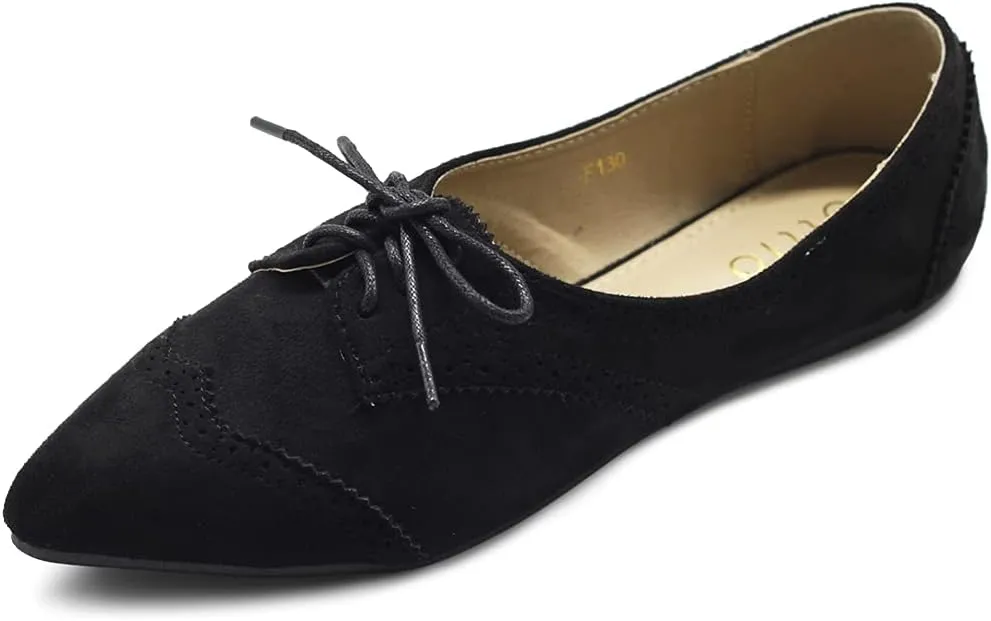 Ollio Womens Ballets Shoes Flats Pointed Toe Oxford 1M1818