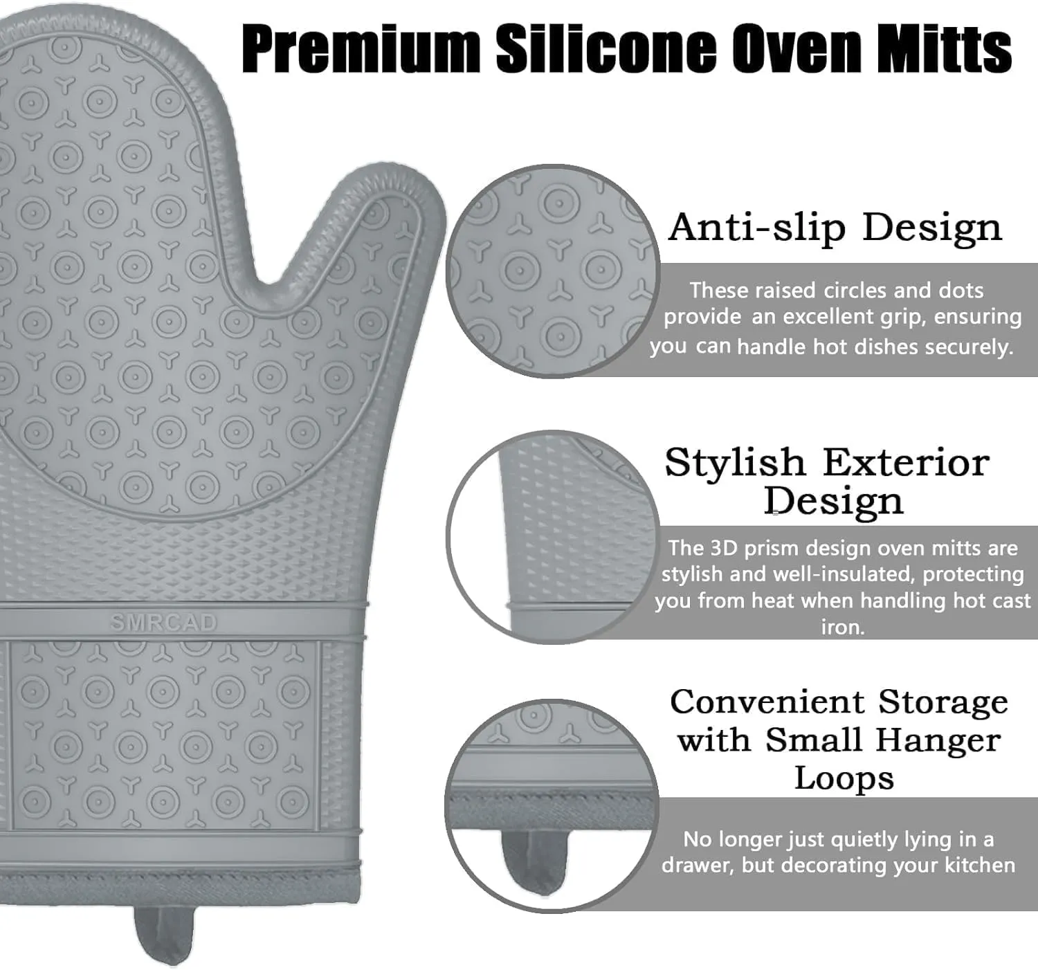 Oven Mitts with Heat-Resistant Hot Pads and Five Silicone Spatulas Designed for Kitchen Baking Cooking, Oven Glove Soft Cotton Lining, Waterproof, BPA-Free (GRYE, 12.6)