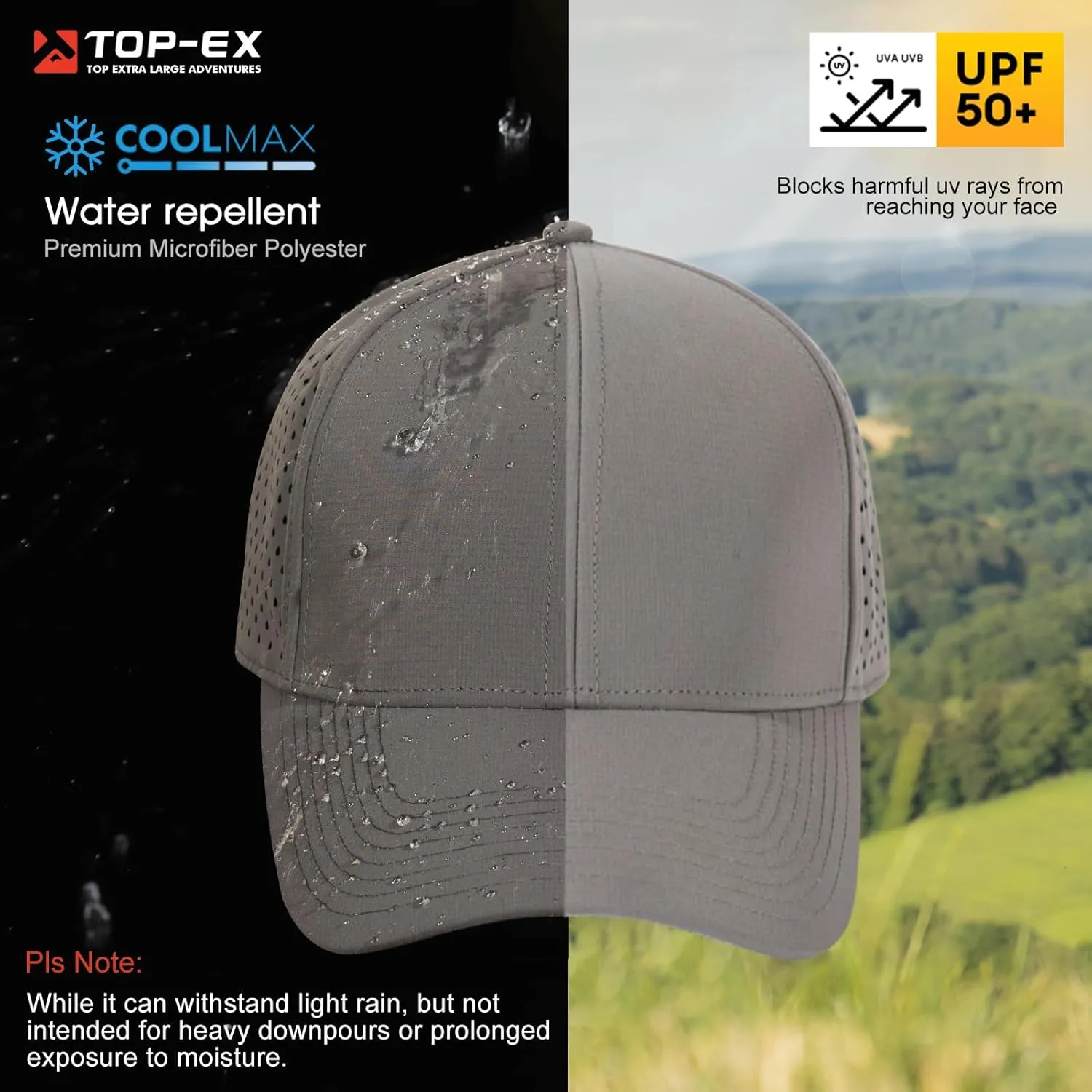 Oversize XL/XXL Snapback Baseball Cap Hydro Performance Cool Hat Water Repellent Golf Boat Beach Workout