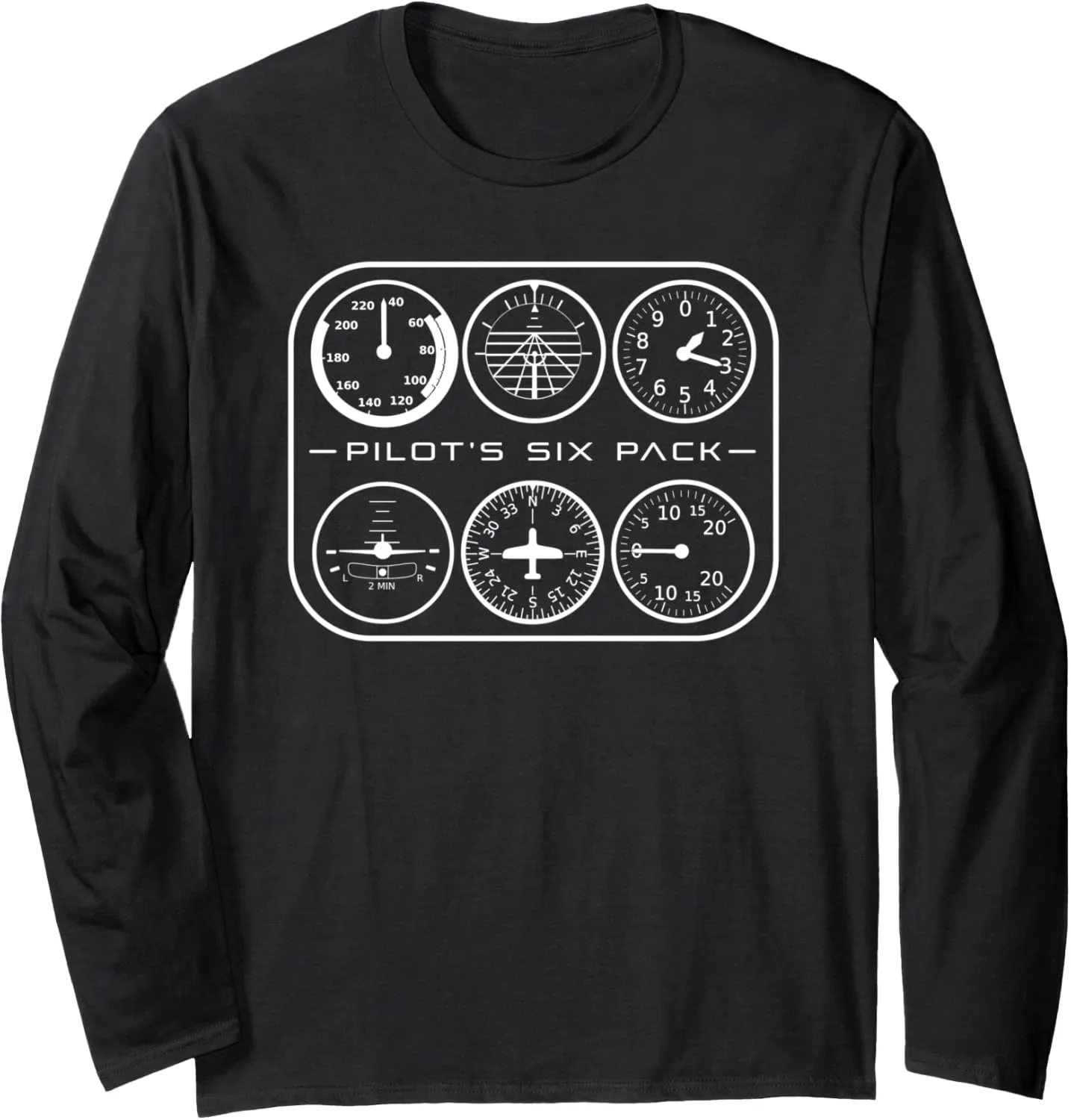 Pilot's Six Pack | Flight Instruments Aviation Long Sleeve T-Shirt