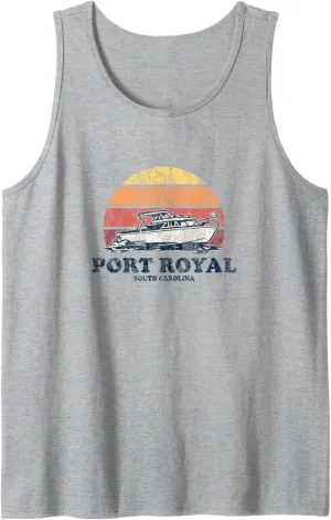 Port Royal SC Vintage Boating 70s Retro Boat Design Tank Top