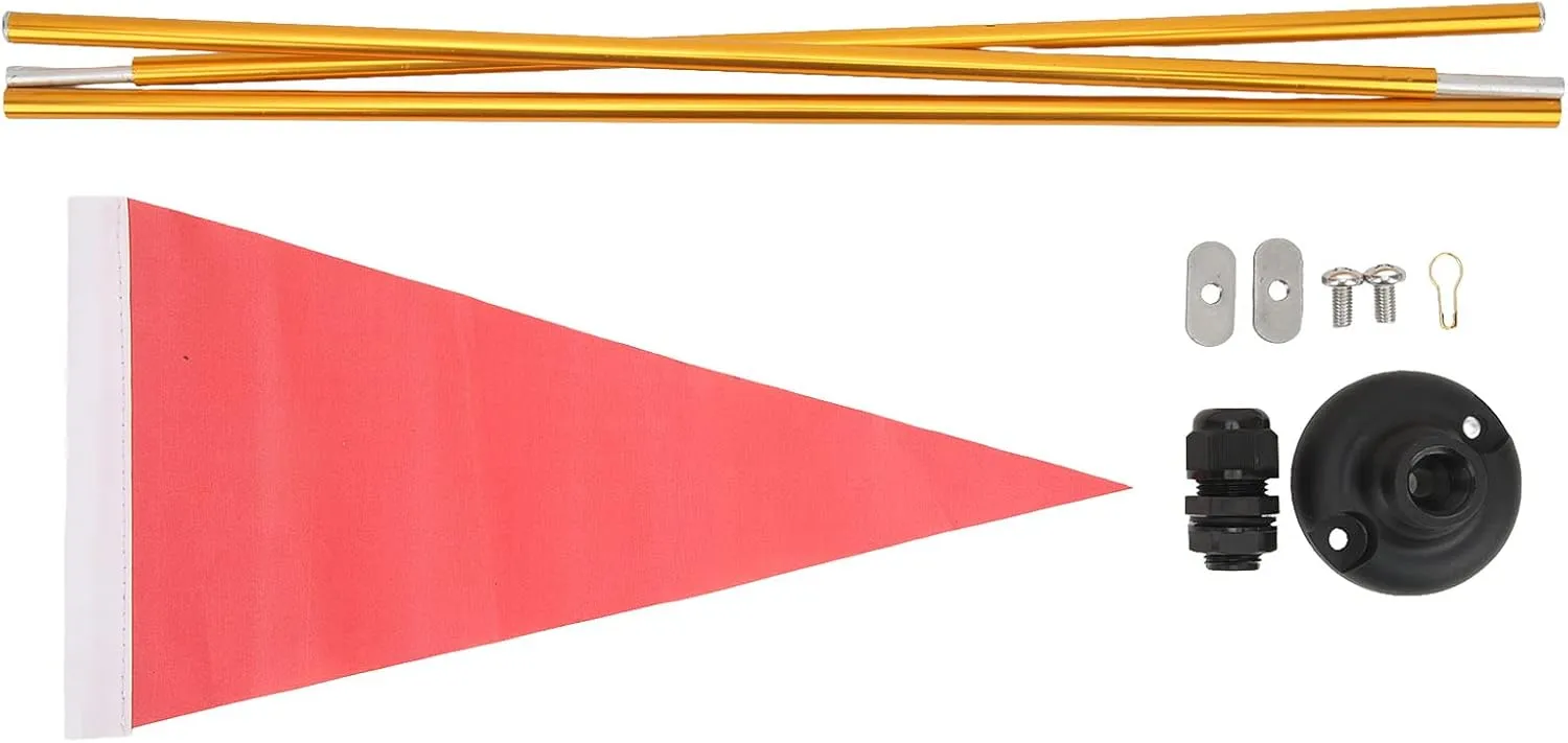 Portable Kayak Safety Flag Kit, Red Nylon Flag, Foldable Aluminum Flagpole, Compact and Lightweight, for Kayaks, Canoes, and Boating