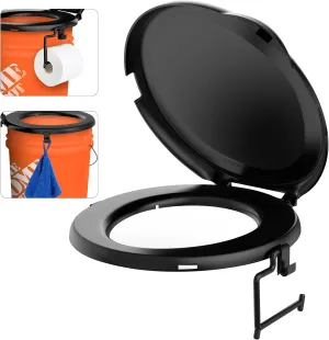 Portable Toilet Seat for 5 Gal Buckets, Camping Toilet with Lid for Adults, Snap-on Toilet Seat for Outdoor, Camping, Hiking, Emergency, Car, Boat (Black)