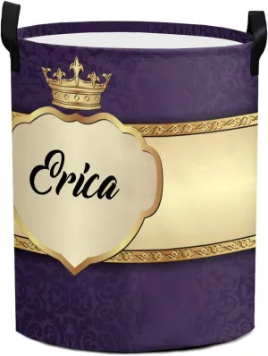 Purple Luxury Crown Personalized Waterproof Foldable Laundry Basket Bag with Handle, Custom Collapsible Clothes Hamper Storage Bin for Toys Laundry Dorm Travel Bathroom