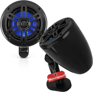 Pyle 4’’ Waterproof Boat Speakers - 2-Way Marine Box Portable Speaker System with 150W Power, Off-Road Speakers with Universal Mount Bracket for ATV, UTV, Jeep, Boat - Black