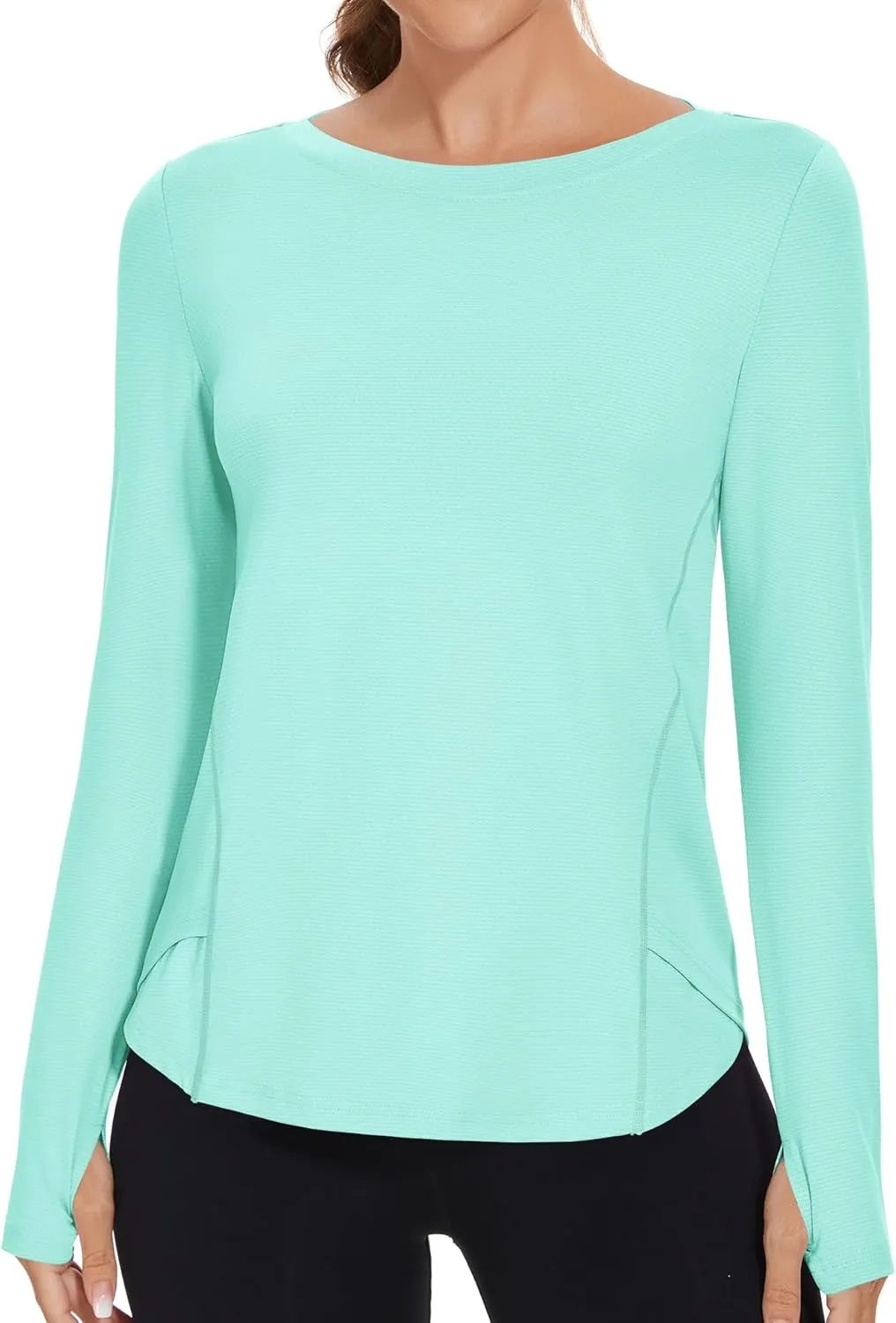 Rapbin Women's UPF 50  Sun Protection T-Shirts Long Sleeve Boat Neck Workout Lightweight Quick Dry Top with Thumb Hole