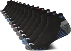 Reebok Women's Quarter Crew Socks - 12 Pack Performance Cushion Comfort Crew Socks - Athletic Socks for Women (4-10)