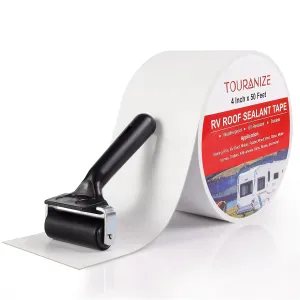 RV Roof Tape with Rubber Roller, 4 Inch x 50 Feet RV Sealant Tape for Camper Roof Repair, Boat Sealing, Trailer Roofing Seam Leaks, UV Resistant, Waterproof, White