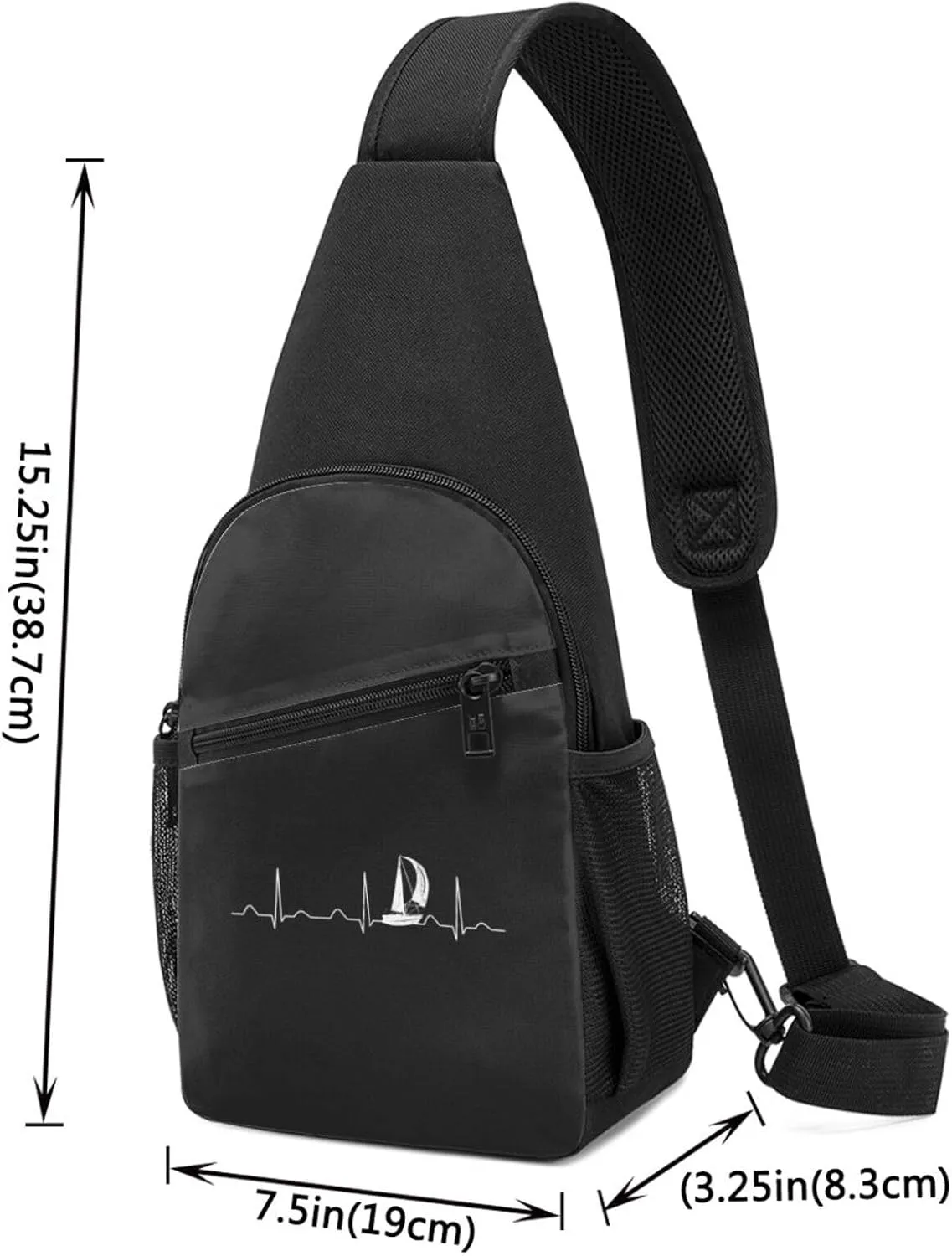 Sailing Heartbeat Boat, Funny Boating Sailor Unisex Chest Bag Lightweight Crossbody Shoulder Bag Travel Pocket