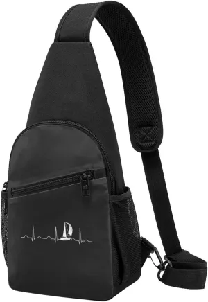 Sailing Heartbeat Boat, Funny Boating Sailor Unisex Chest Bag Lightweight Crossbody Shoulder Bag Travel Pocket