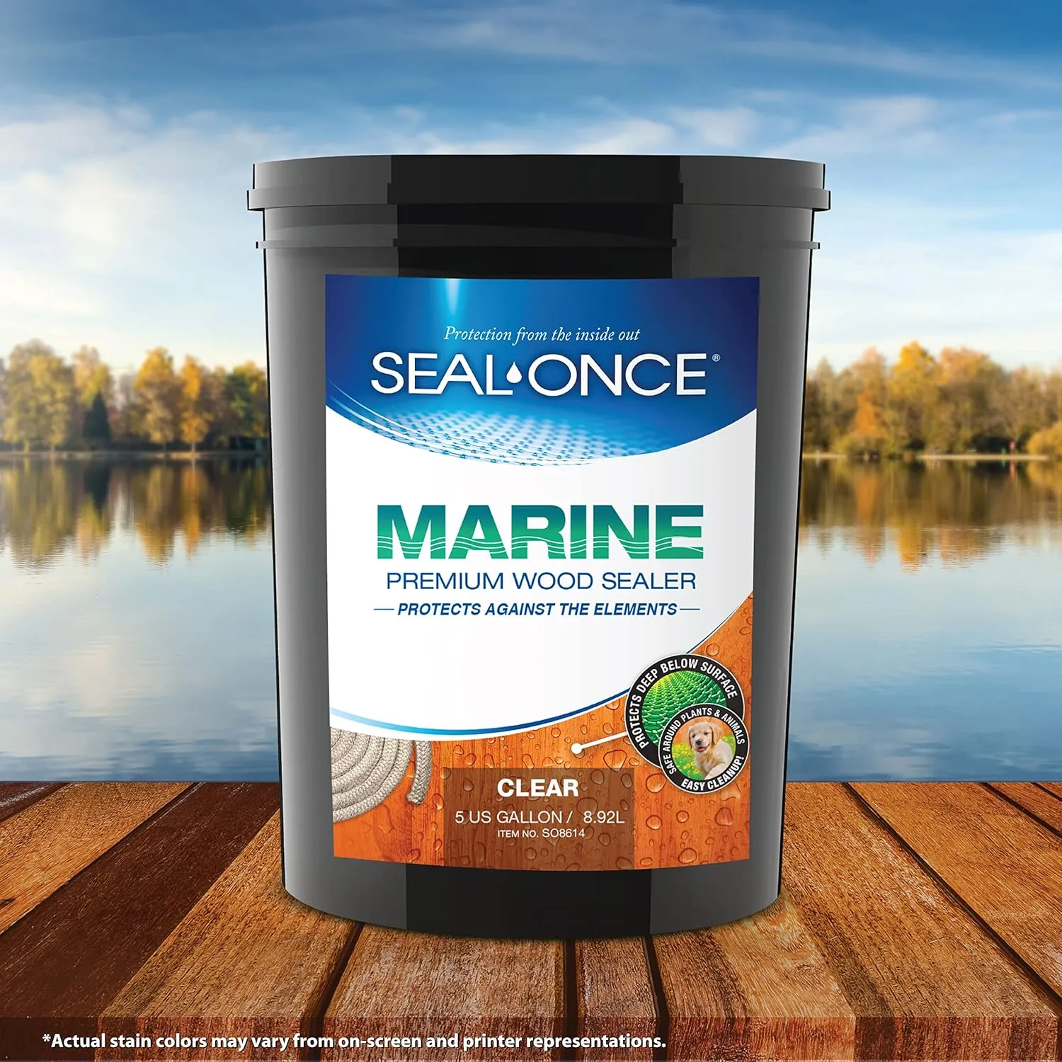 Seal-Once Marine Premium Wood Sealer - Waterproof Sealant - Wood Stain and Sealer in One - 5 Gallon & Clear