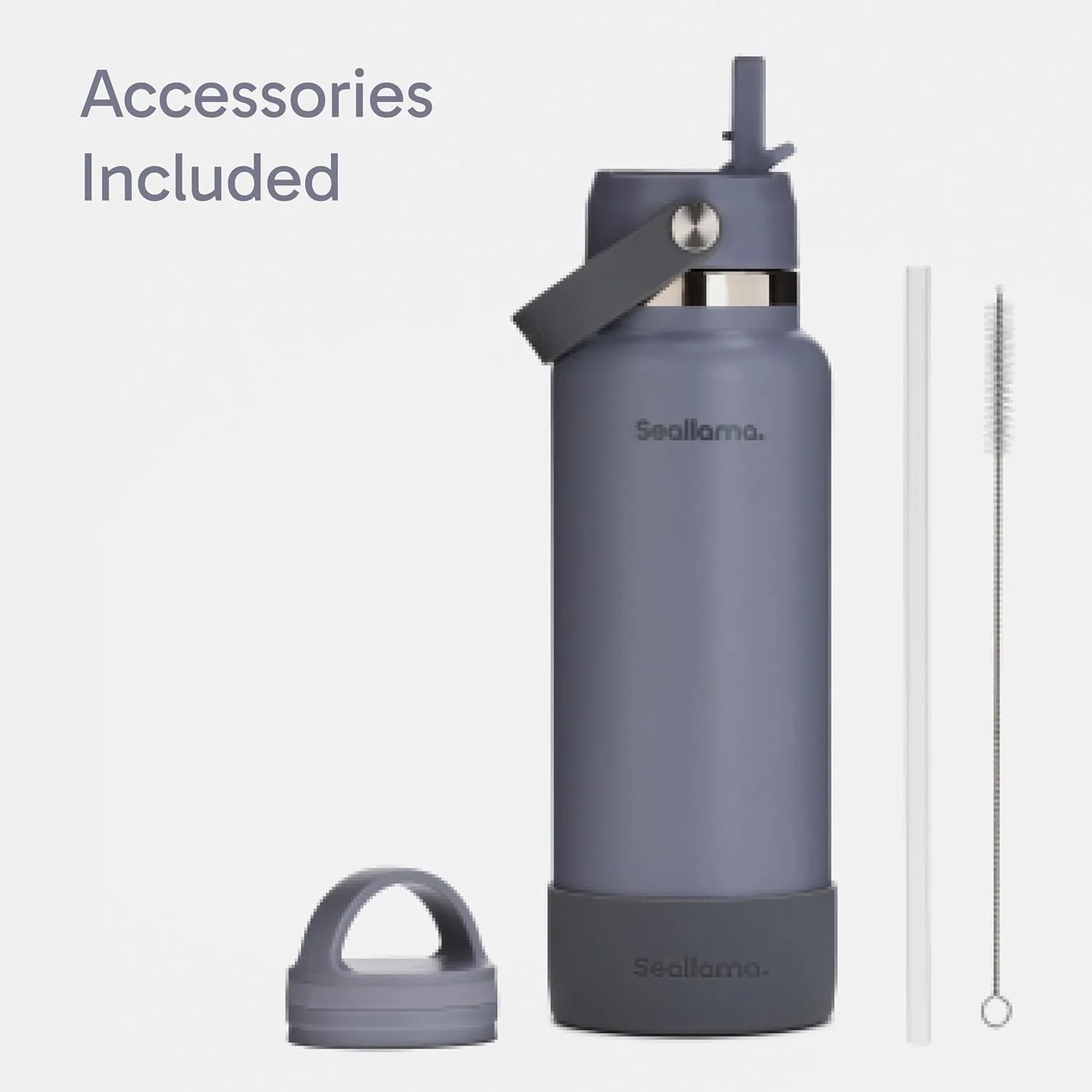 Seallama. Stainless Steel Wide Mouth Water Bottle - 2 Lids (Flex Straw Lid) and Double-Wall Vacuum Insulation - Leak Proof, BPA-Free, for Travel, Sports, School, and Car (Stormy Granite, 40 oz)