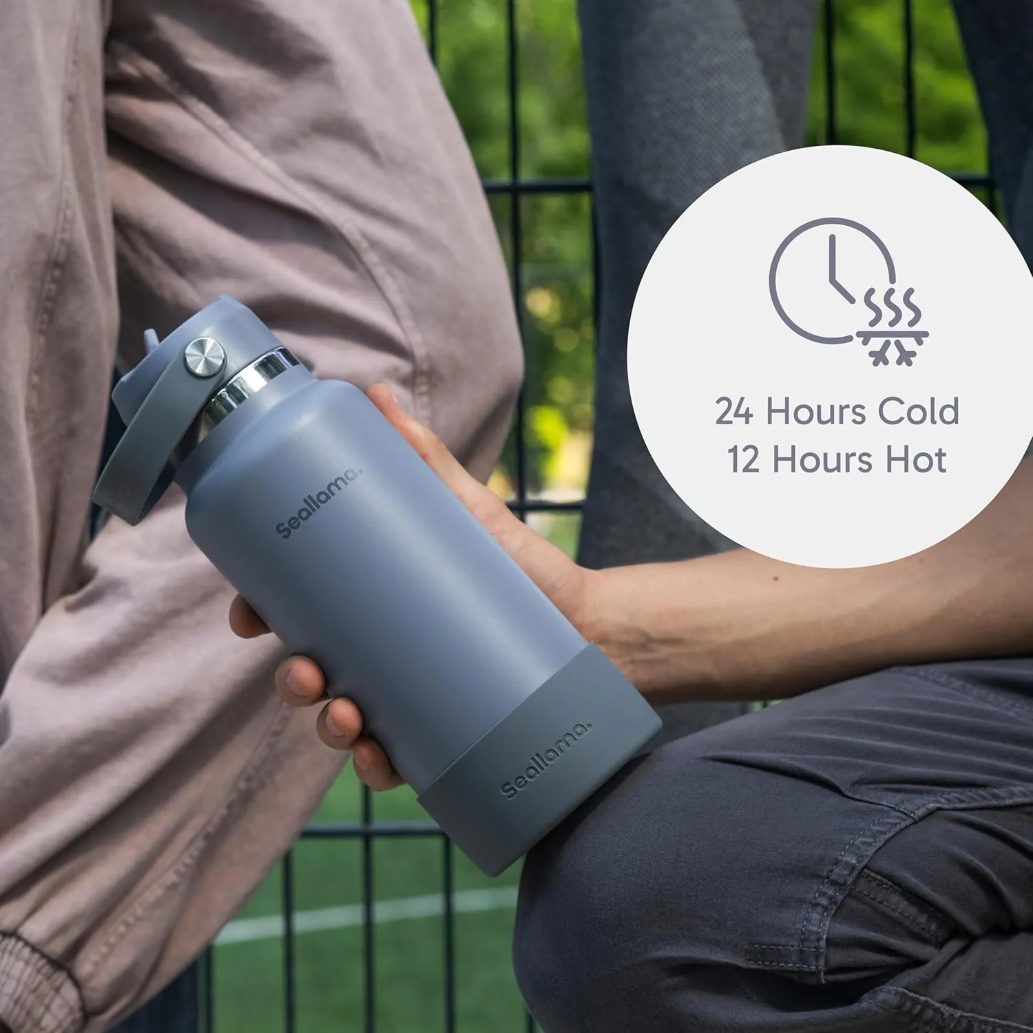 Seallama. Stainless Steel Wide Mouth Water Bottle - 2 Lids (Flex Straw Lid) and Double-Wall Vacuum Insulation - Leak Proof, BPA-Free, for Travel, Sports, School, and Car (Stormy Granite, 40 oz)