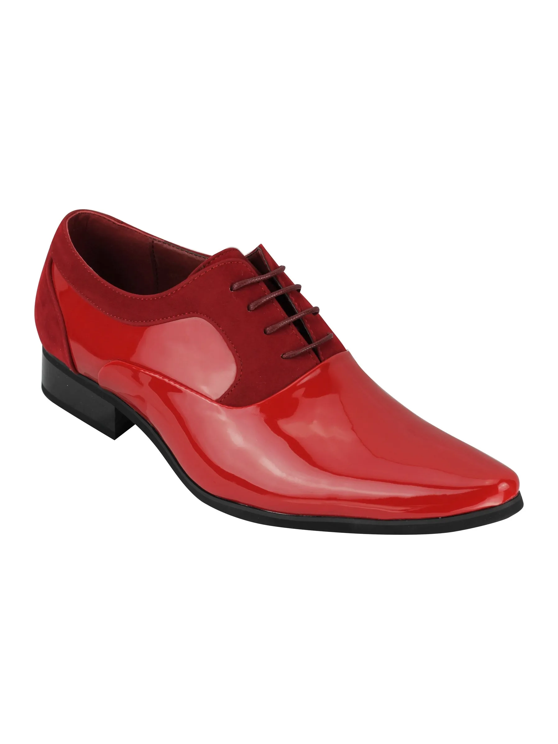 SHINY FAUX LEATHER FORMAL LACE UP SHOES IN RED